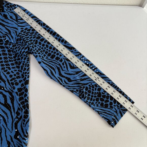Susan Graver Liquid Knit Tunic Top Size M Blue Animal Print Sparkles 3/4 Sleeve - Picture 9 of 13